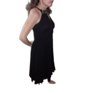 Karen Millen Silk Dress Lined Jeweled Sequins Sz. 2 Black Formal Knee Length